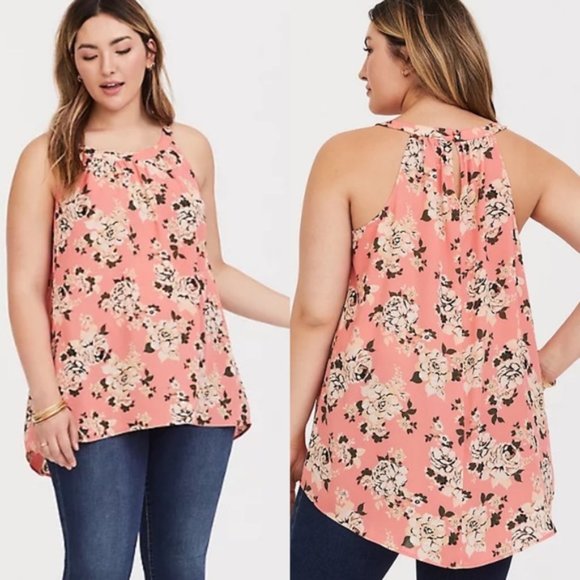 TORRID Georgette coral floral hi-lo halter top blouse - 3